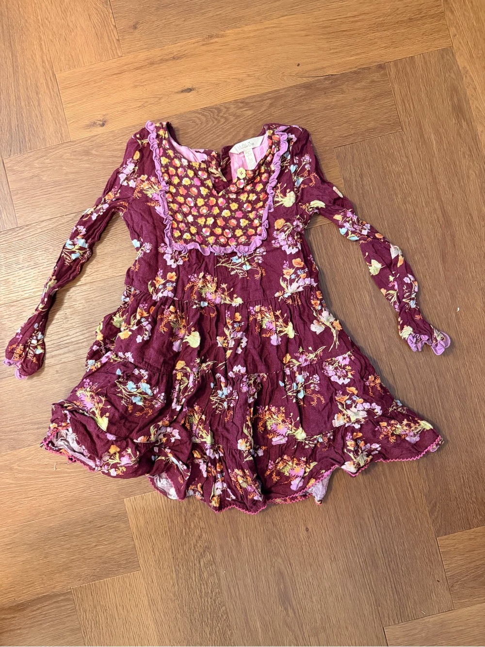 Matilda Jane Burgundy Floral Ruffle Tiered Dress Girls Size 6
